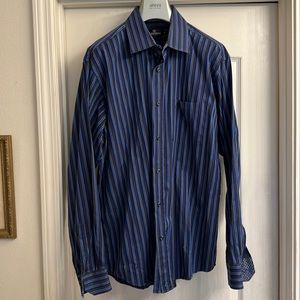 Bugatchi black/ blue button down shirt. EUC, flip cuff, XL